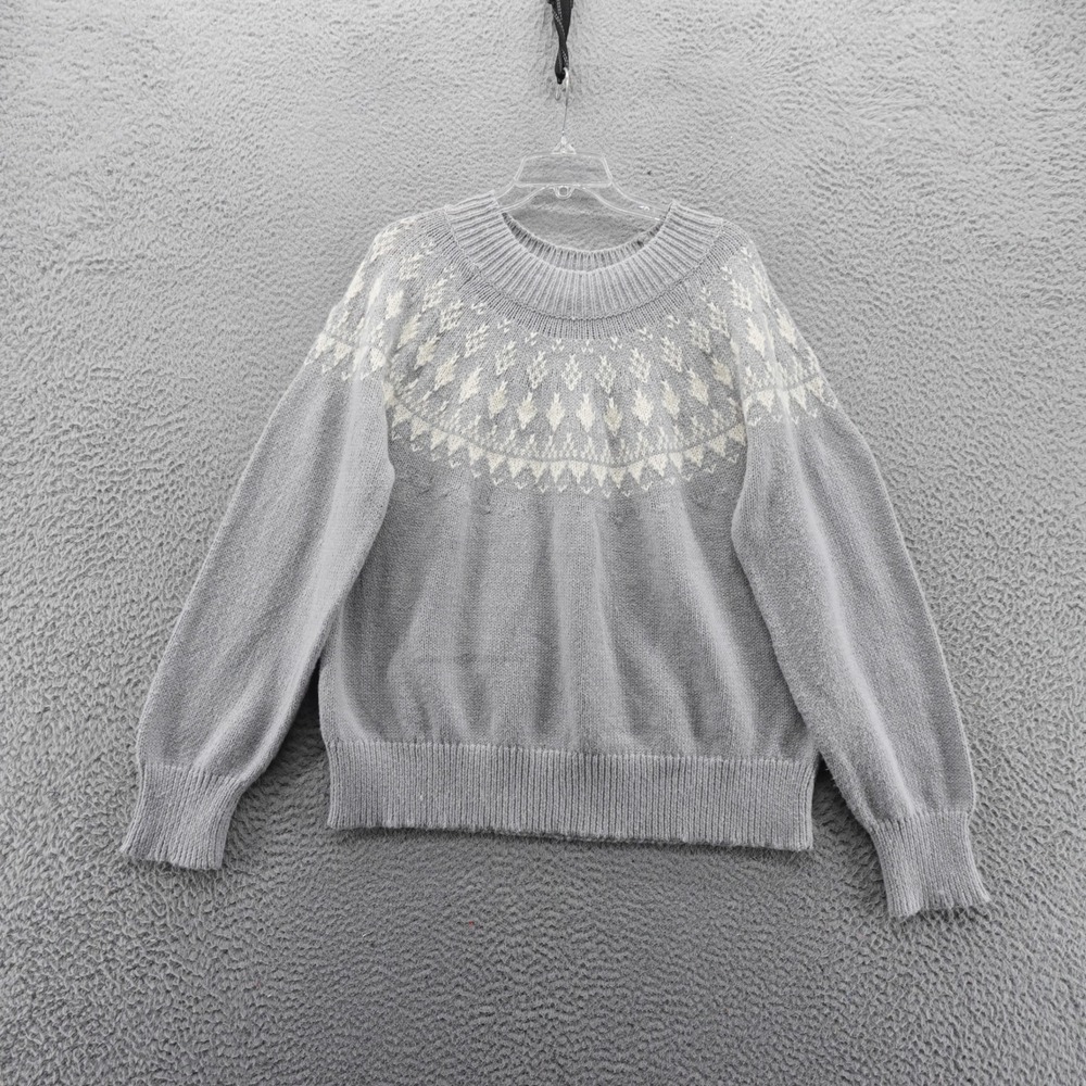 Melrose and Market Gray Fair Isle Yoke Crewneck Sweater XXL Cotton Blend NEW